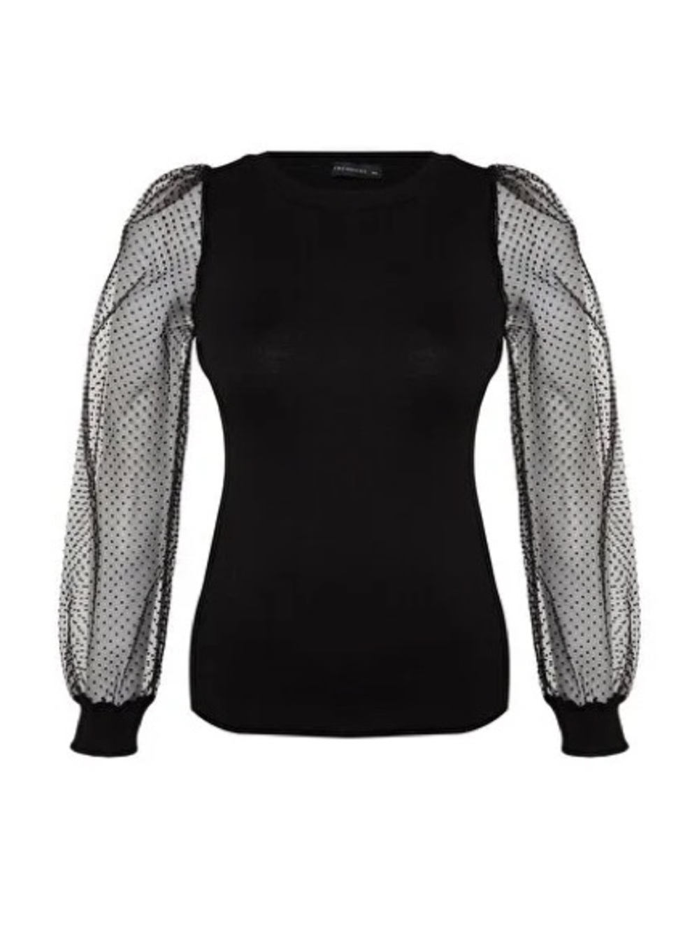 Chic Black Sweater with Sheer Puff Sleeves